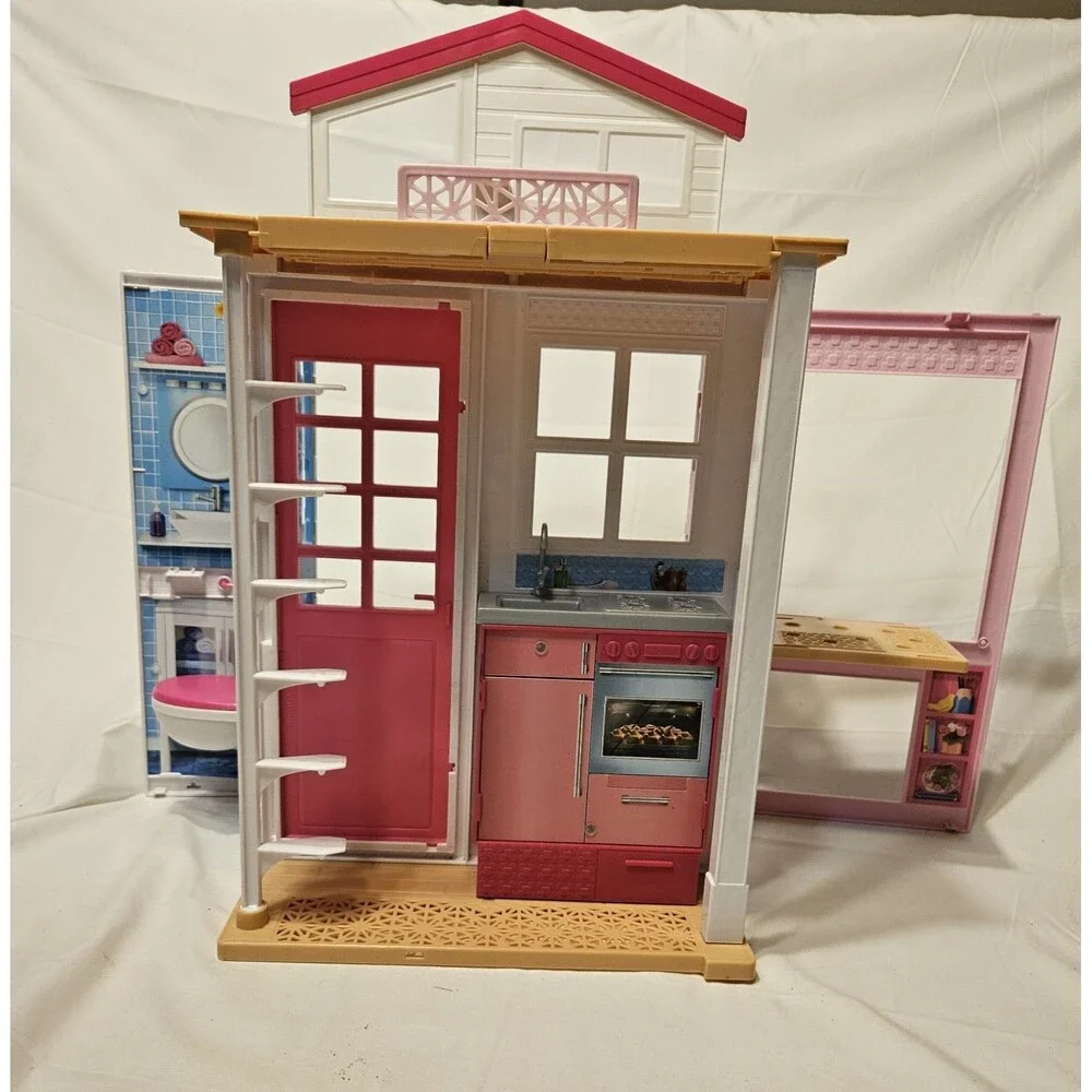 Mattel Barbie 2 Story Folding Dream House 2016 Kitchen Bathroom Living Room